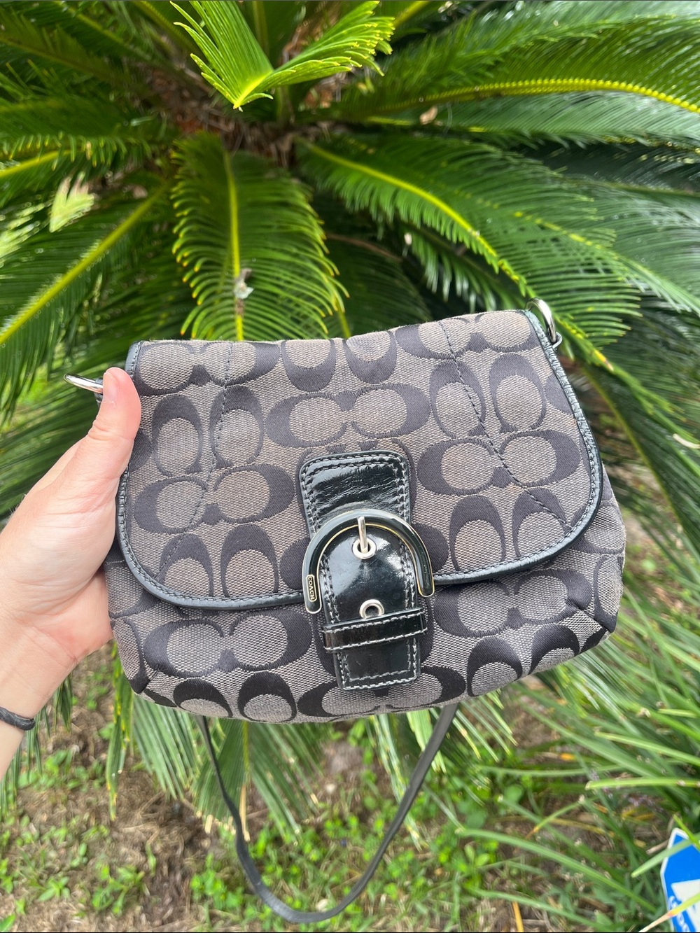 Coach Black/Charcoal Signature Crossbody soho with Buckle Detail